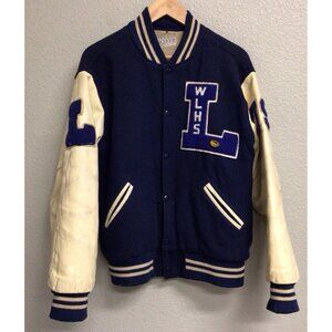 Vintage Varsity Jacket Letterman Bomber Sports Leather Sleeves Men’s Sz XL 1970s